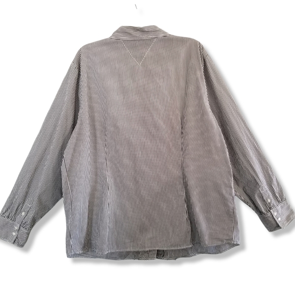 Tommy Hilfiger Striped Ruffled Tuxedo Shirt 20 Plus Button Blouse - Picture 2 of 15